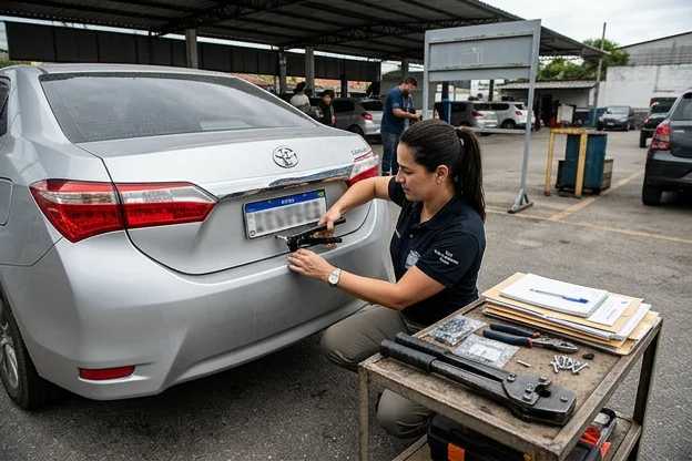 Despachante realizando o emplacamento de um veículo em Serra.